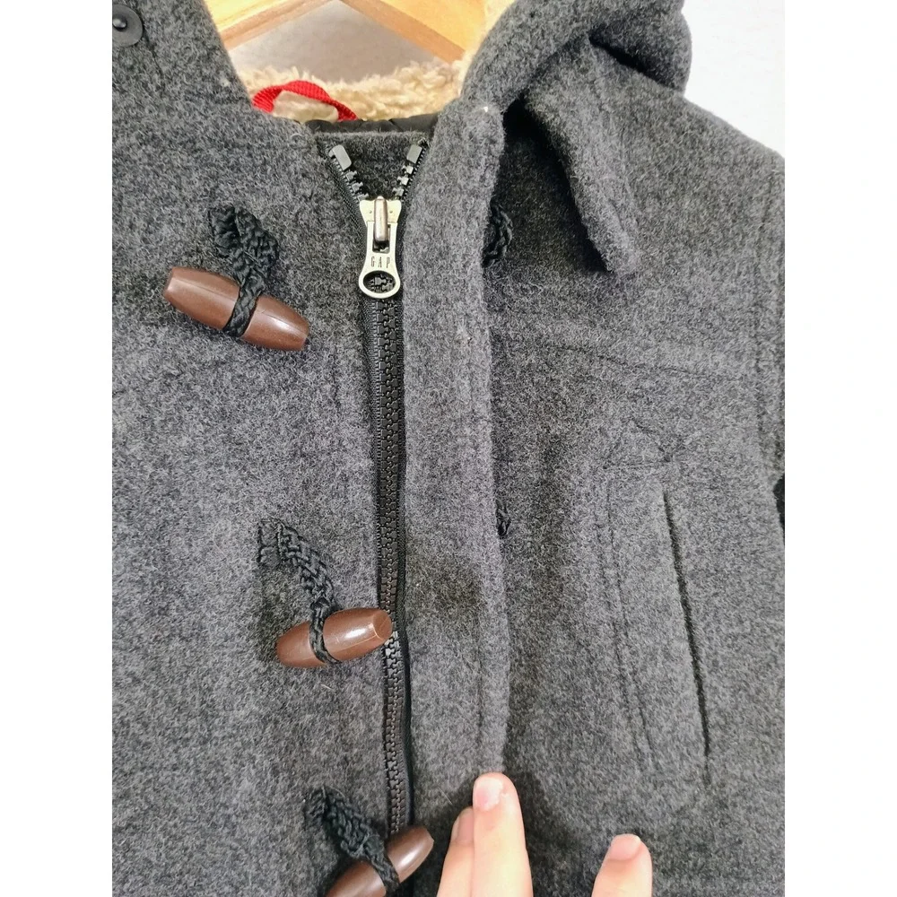 Classic Winter Baby Gap Toddler 18-24 Months Gray Wool Toggle Duffle Coat Hooded